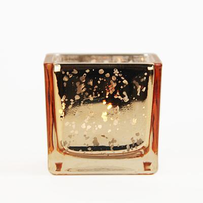 China Home Decoration luxury custom candle holders 2oz 4oz unique square mosaic gold empty glass candle jars with lids for sale