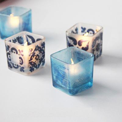 China Home Decoration wholesale home deco candle holders 6oz 4oz unique square mosaic empty glass mini candles for sale