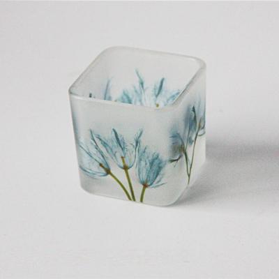 China Home Decoration wholesale custom candle vessels 6oz 4oz unique square mosaic empty glass candle jars with lids for sale