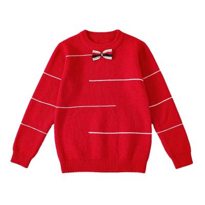 China New Design Anti Shrink Toddler Girls Bows Decor Sweatshirts Kids Long Sleeve Red Crewneck Pullover Tops Shirts for sale