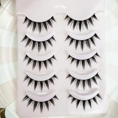 China Canton Natural Soft Lashes Lashes Wholesaler Hand Made False Eyelashes Japanese 5 Pairs Crisscross Full Strip Acrylic Thick Lashes for sale