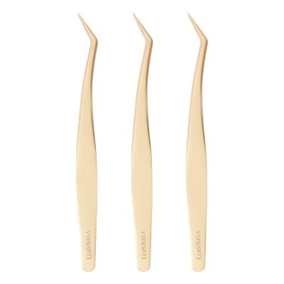 China Dolphin Tweezers Eyelash Extension Tweezers Set-Precision Tweezers For 2D-6D Volume Lashes Extensions Champagne Individual Fake Tweezers for sale