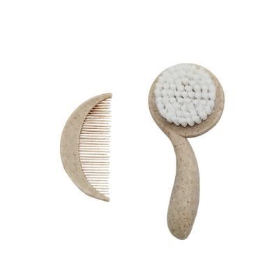 China Custom Logo Soft Wool Mini Cut Wheat Professional High Quality Straw Hair Brush Custom Pooch Set Baby Hair Comb and Brush for sale