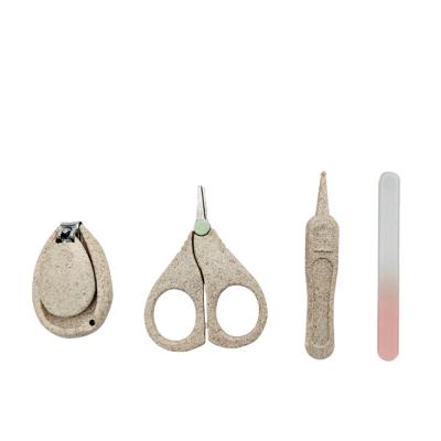 China Eco Friendly Wholesale Safety Wheat Straw Set Nail Clippers 4 Pcs Manicure Tools Baby Nail Scissors Clipper Polish Trimmer Sets for sale