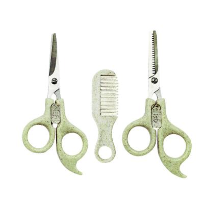 China Eco-Friendly Materials Straight Handed Scissors 3 Pcs Professional Straw Hair Comb Dressing Set Wheat Hair Cutting Scissors For Baby for sale