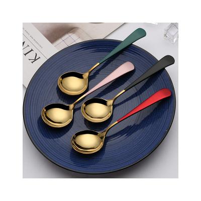 China Sustainable ins net red round head spoon 304 stainless steel small rice soup spoon  golden  Food Spoon for sale