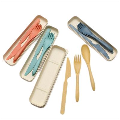 China Sustainable 2022 new arrival high quality knife spoon fork chopsticks wheat straw fiber cutlery eco portable travel cutlery set for home for sale