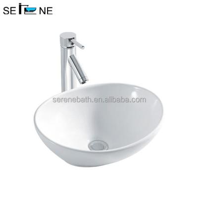 China Small Size Hotel Thin Ceramic Sanitary Ware Manufacturer Bathroom Oval Edge Countertop White Wash Basins for sale