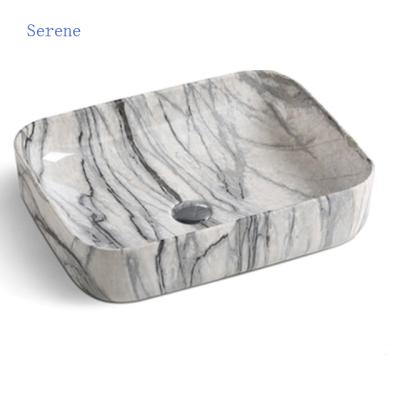 China Modern Ceramic Bathroom Sinks Lavatory Basin Square Natural Marble Sink for sale