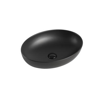 China Matte Black Vessel Sink Oval Easy Clean Ceramic Countertops Edge Ultra Thin Bathroom Art Basin for sale