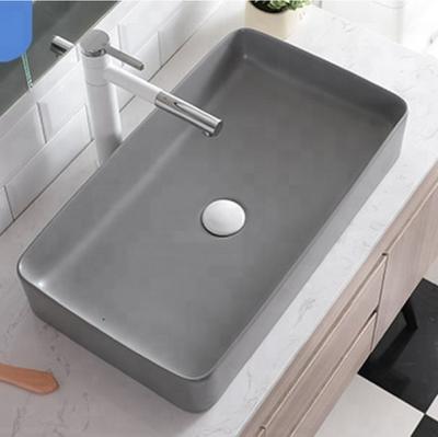 China Contemporary Rectangle Ceramic Wash Basin Sink Matte Gray Bathroom Wash Basin for sale