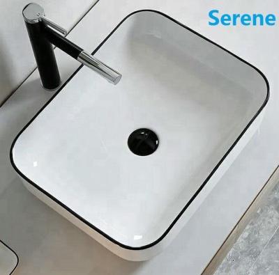 China Modern Design Bath Serene Simple Luxury Design Thin Edge Bathroom Vanity Top Black Sink for sale