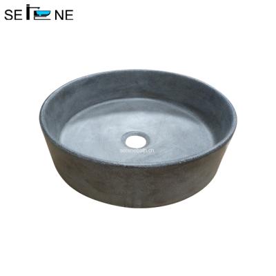 China Manufacturer Sanitary Ware Hotel Bathroom Round Gray Counter Top Wash Basins Concrete Cement Ware for sale