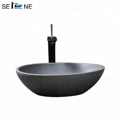 China Sanitary Gray Counter Top Sink Oval Concrete Cement Ware Factory Hotel Bathroom for sale