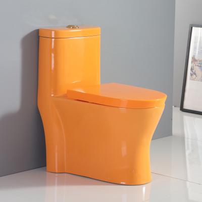 China Double-Flow Oval Siphon Jet Flushing Floor Mounted Orange One Piece Toilet for sale