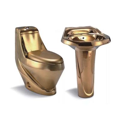 China Double-Flow Ceramic Sanitary Ware Bathroom Gold Color Toilet P Trap 180 mm and S Trap 300 mm WC Toilet Seat for sale