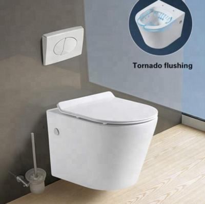 China European Concealed Tank Porcelain Bathroom Vanity Sink CE Wall Hung Toilet WC Round Rimless Wall Mounted Toilet Cabinet Small Size for sale