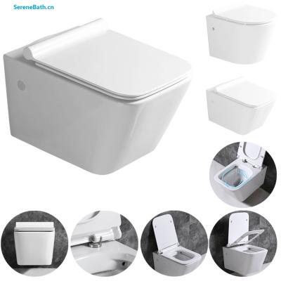 China One Piece Rimless Hidden Cistern Bathroom Wall Rack Toilet Ceramic Sanitars Wall Hung Water Closet for sale