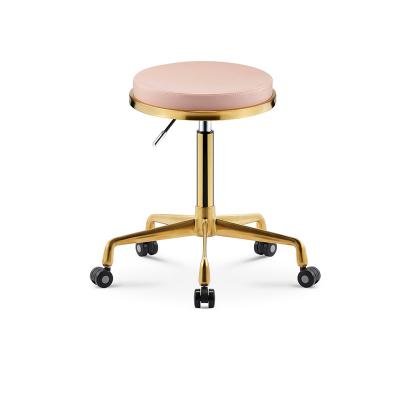 China Traditional Gold Barber Stool Chair For Barber Shop Beauty Esthetician Stylist Chair Pink Furniture for sale