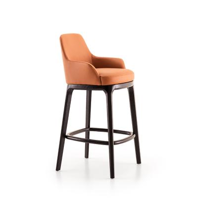 China Minimalist High Quality Solid Wood Orange Color Reception Chairs Bar Stool Counter Chairs for sale