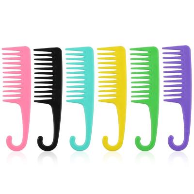 China For Home Use Hair Brush Custom Logo Shower Detangling Wholesale Tooth Plastic Plastic Wide Comb With Hook for sale