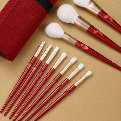 China Angular Blush Makeup Brushes Private Label Synthetic Hair Wood Handle Cosmetic 10 Piece Set Brush With Bag for sale