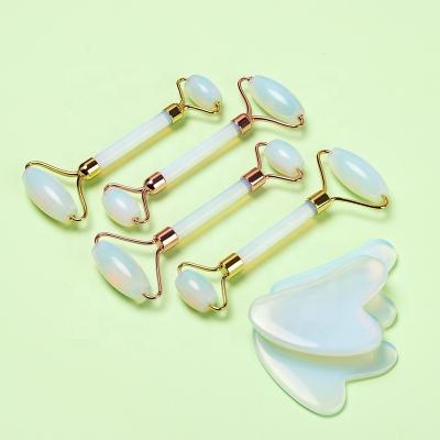 China Face Lift Women Slimming Tool Aging Wrinkles Natural Jade Beauty Double Head Opalite Face Roller Massage for sale