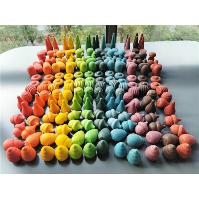 China 100% Eco-Friendly Rainbows Montessori Loose Parts Toys For Children Wooden Open Play Blocks Sprinkles Bamboo Shoots Acorns Puzzle for sale