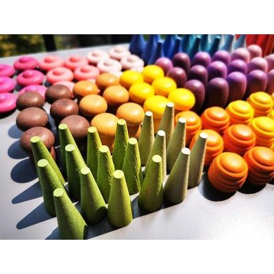 China 100% Eco-Friendly Rainbow Montessori Wooden Blocks Loose Pieces Toys For Mandala Cones Puzzle Coins Mushrooms Flowers Tree for sale