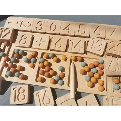 China 100% Eco-Friendly Math Learning Bricks Digital Addition Subtraction Blocks With Beads Wooden Montessori Toy for sale