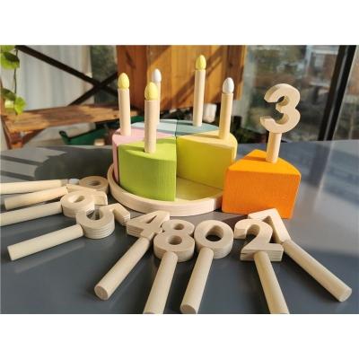 China 100% Eco-Friendly Montessori Basswood Sensory Wooden Toys Pastel Birthday Cakes With Candle Digital Pretend Play for sale