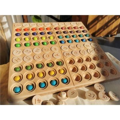 China 100% Eco-Friendly Kids Montessori Toys Hundred Wooden Boards with Numbers Alphabets Pompom Balls Counting Learning DIY for sale