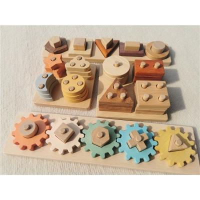 China Beech Wood Montessori Toys Geometric Stacking Speed ​​Wooden Pastel Building Block Moons Stars for Kids Early Learner for sale