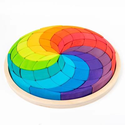 China 72pcs Big Basswood Rainbow Building Stacking Wheel Blocks Color Wooden Spiral Mandala Puzzle For Kids Educational Toys for sale