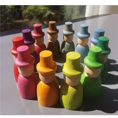 China 100% Eco-friendly Rainbow Peg Dolls Color Wizard Montessori Toy For Kids Wooden Open Block Games for sale