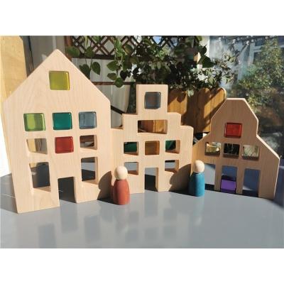 China 100% Large Dutch Montessori Wooden Toys Kids Wooden Bedrooms Eco-Friendly With Lucite Cube Stacking Blocks for sale