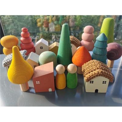 China 100% Eco-friendly Nordic Building Blocks Stacking Crochet House Rainbow Forest Wooden Trees Educational Toys For Kids for sale