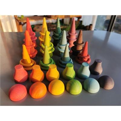 China 100% Eco-friendly Wooden Stacking Blocks Trees Open Rings Toys Rainbow Forest Mushroom For Kids for sale