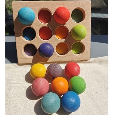 China 100% Eco-Friendly Rainbow Balls Spheres With Wooden Tray Wooden Toys Color Sorting Marbles Work For Kids Educational Blocks for sale