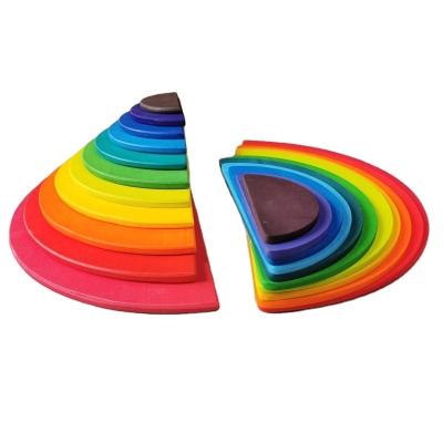 China 100% Eco-Friendly Kids Wooden Building Block Large Rainbow Stacker Semicircle Board Pastel Nature Stacking Toys For Children Educational Play for sale