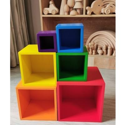 China 100% Eco-Friendly Kids Wooden Building Block Big Rainbow Stacking Boxes Pastel Nature Stacking Toys For Kids Educational Play for sale