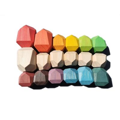 China 100% Eco-friendly Wooden Building Blocks Rainbows Stacking Balance Stones Gems For Children Educational Play for sale