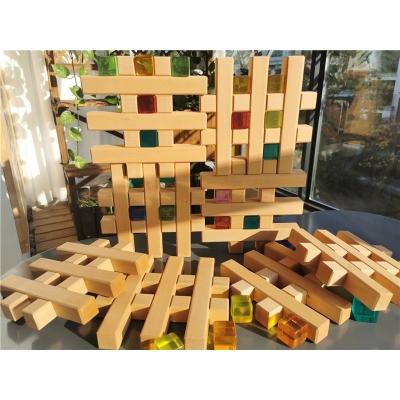 China 100% Eco-friendly Large Wooden Building Block Stacking Grids Solid Basswood Lattice Shape Bars Educational Toys for sale