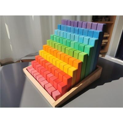 China 100% Eco-friendly Wooden Building Blocks Set Rainbow Stacking Counting Timber Square Building Tube Toys For Children Educational Play for sale