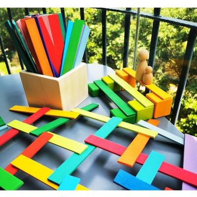 China 100% Eco-friendly 100pcs Wooden Building Block The Davinci Arch Bridge Rainbow Stacking Strips For Kids Educational Toys for sale