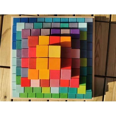 China 100% Large Eco-Friendly Basswood Wooden Building Toys 100pcs Rainbow Pyramids Stacking Blocks For Kids Creative Play for sale