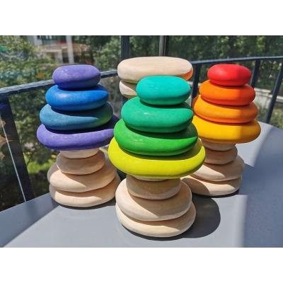 China 100% Eco-Friendly Rainbow River Pebbles Stones Dolls Rings Balls Building Stacking Blocks Wooden Toys For Kids for sale