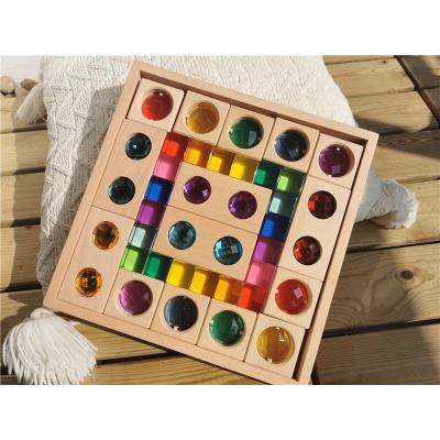 China 100% Eco-friendly Crystal Gems Diamond Montessori Wooden Simulation Stones Acrylic Glitter Toys Stacking Street Building Blocks for sale