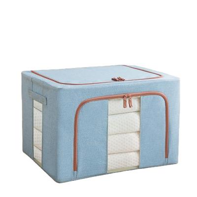 China Wholesale Washable And Foldable Storage Box Stocked Steel Frame Cotton And Hemp Clothes Storage Box for sale