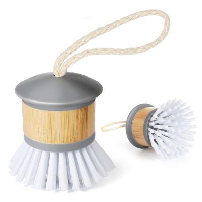 China Viable Round Cleaning Brush With Pet Bamboo Bristle Handle Mini Dish Kitchen Cleaning Brush for sale